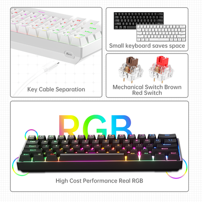 TK61 60% RGB USB wired Swappable Switch Gaming Mechanical Keyboard